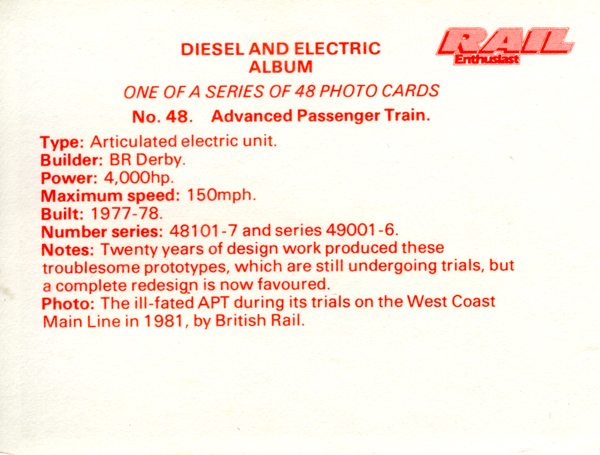 Rail Enthusiast Diesel and Electric Album Card